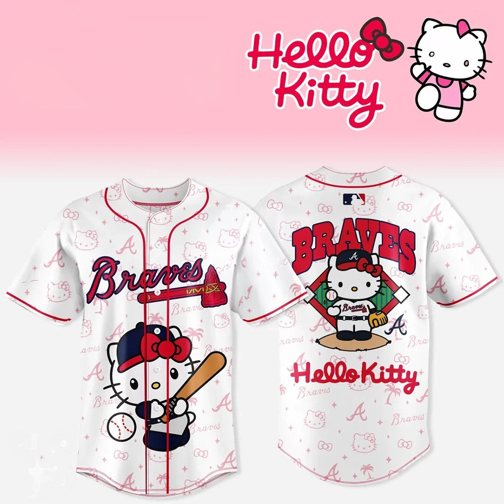 2026 Hello Kitty X Atlanta Braves Mascot Baseball Jersey Braves Merch Best Gift For Daughter - Merchluma