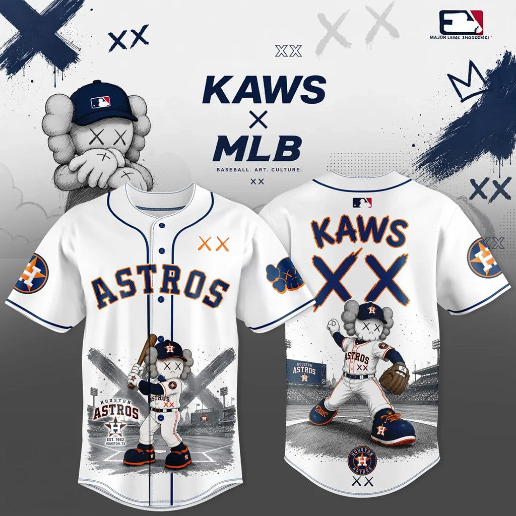 KAWS X Houston Astros Mascot Baseball Jersey 2026 Houston Astros Merch Gift For Baseball Lover - Merchluma