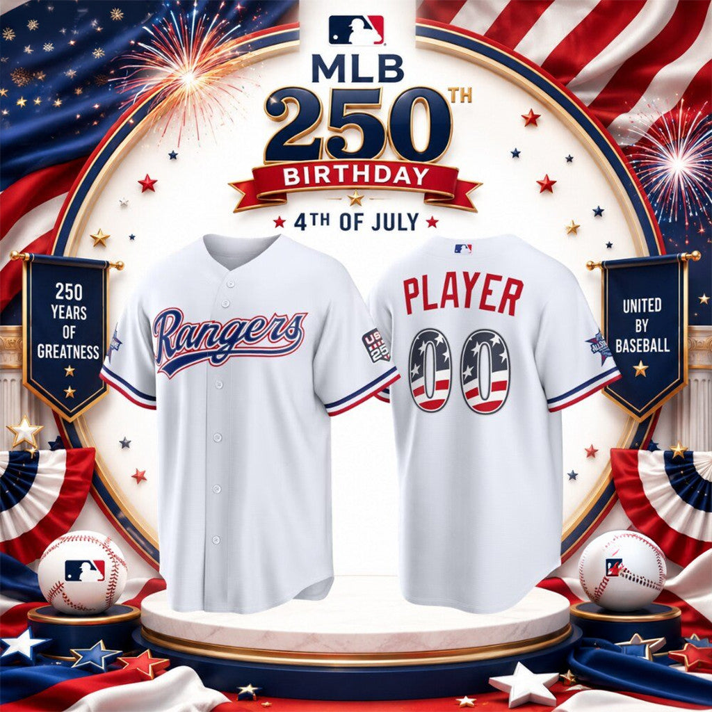 Texas Rangers X America 250Th Birthday 4Th Of July Baseball Jersey Texas Rangers Merch 2026 - Merchluma