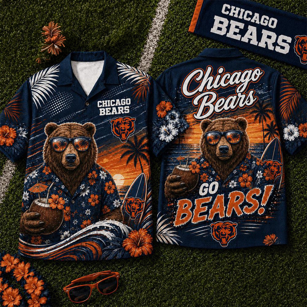 Chicago Bears 2026 Mascot Beach Vibes Summer Hawaiian Shirt Bears Merch Football Lover Gifts - Merchluma