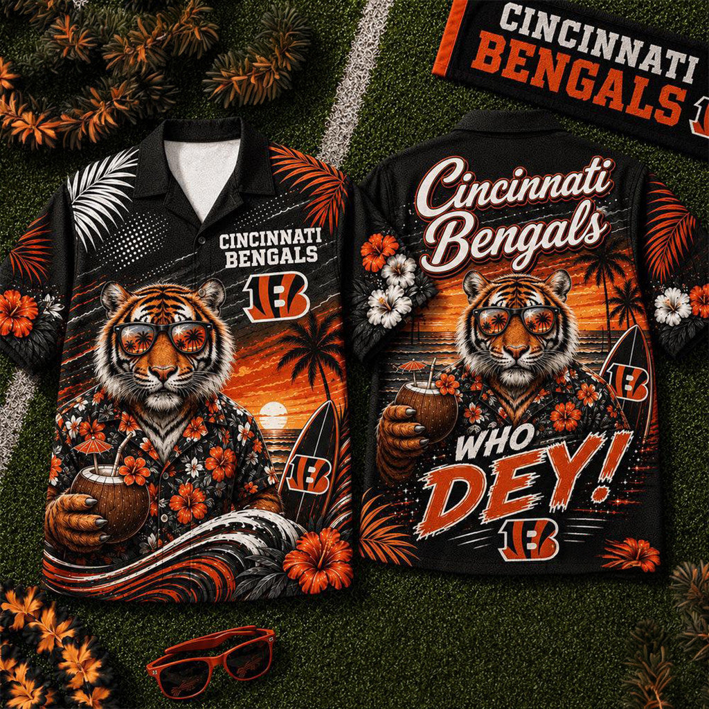 Cincinnati Bengals 2026 Mascot Beach Vibes Summer Hawaiian Shirt Bengals Merch Fan Gift Ideas - Merchluma