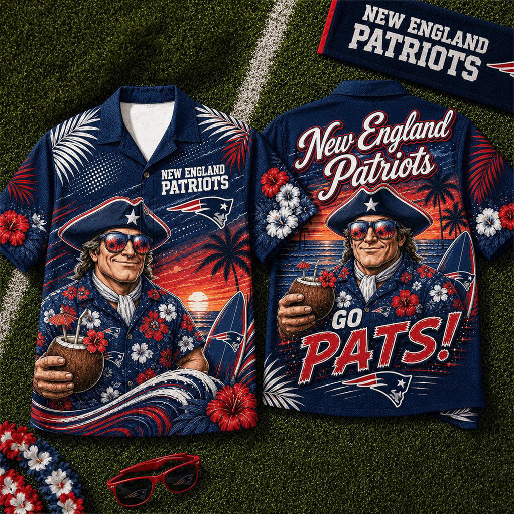 New England Patriots 2026 Mascot Beach Vibes Summer Hawaiian Shirt NE Patriots Merch Fan Gifts - Merchluma