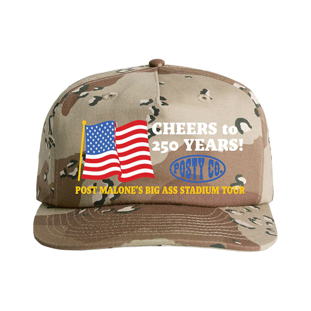 Post Malone Merch 2026 Cheers To 250 Years Camo Snapback Hat Post Malone Big Ass Tour Merch - Merchluma