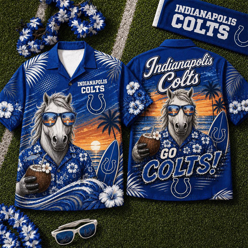 Indianapolis Colts 2026 Mascot Beach Vibes Summer Hawaiian Shirt Colts Merch Gift For Husband - Merchluma