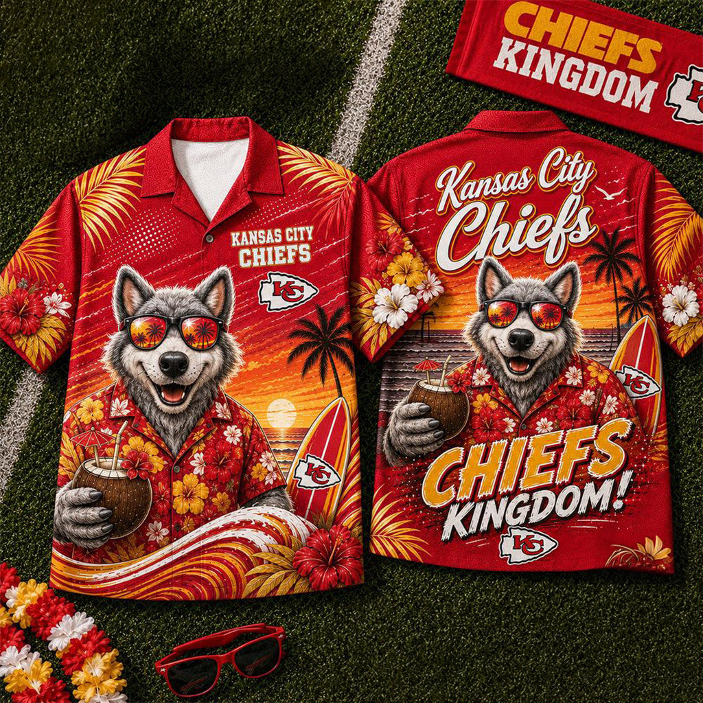 Kansas City Chiefs 2026 Mascot Beach Vibes Summer Hawaiian Shirt KC Chiefs Merch Brother Gifts - Merchluma