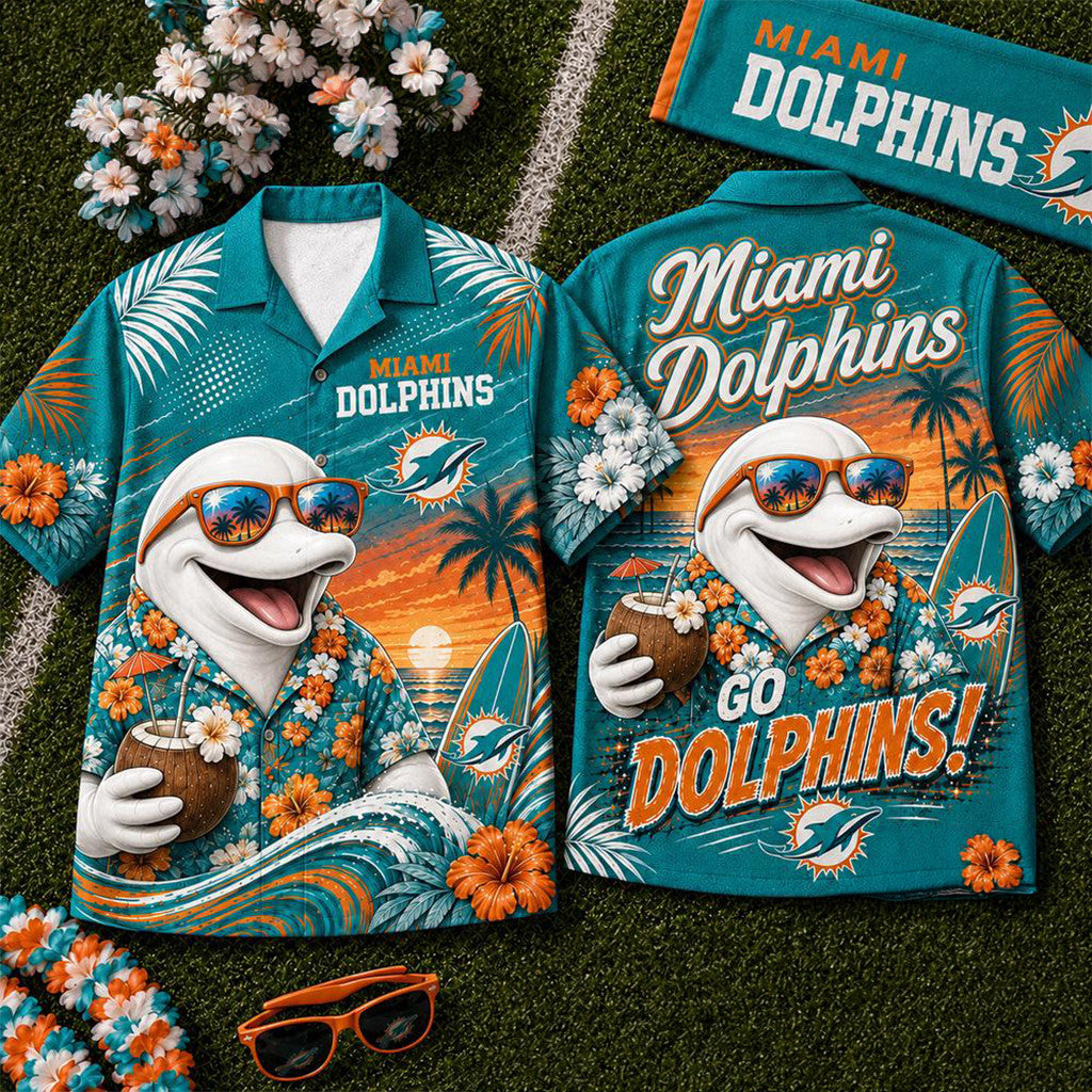 Miami Dolphins 2026 Mascot Beach Vibes Summer Hawaiian Shirt Dolphins Merch Gift For Fathers - Merchluma