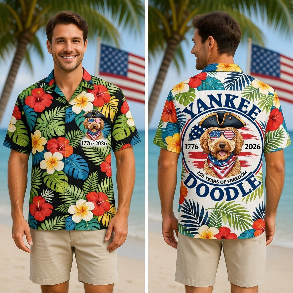 Patriotic Goldendoodle Hawaiian Shirt Yankee Doodle Dog 4Th Of July 250 Years America Clothing - Merchluma