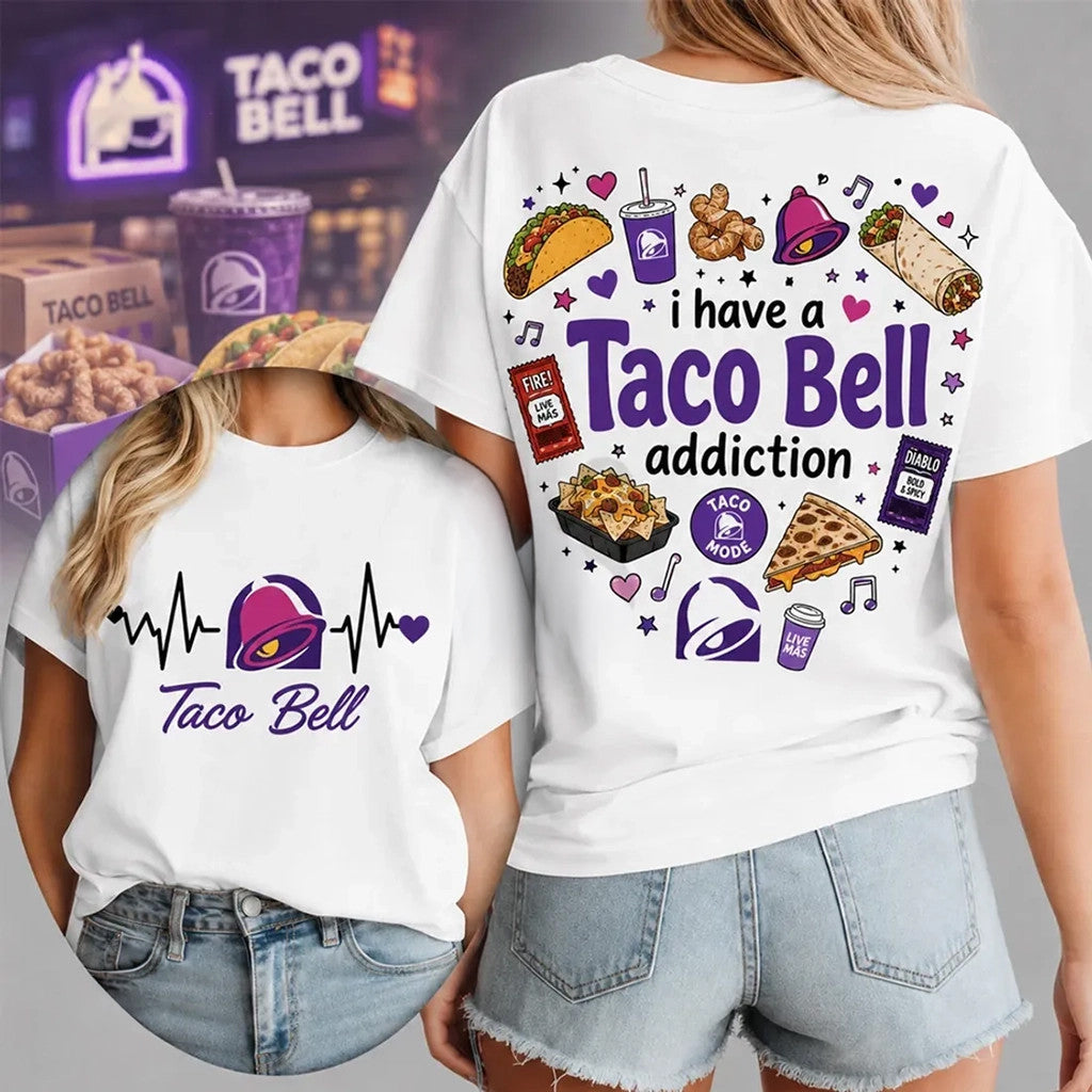 2026 Taco Bell Heartbeat Logo White T-Shirt Fast Food Lover Shirt Gift For Wife - Merchluma