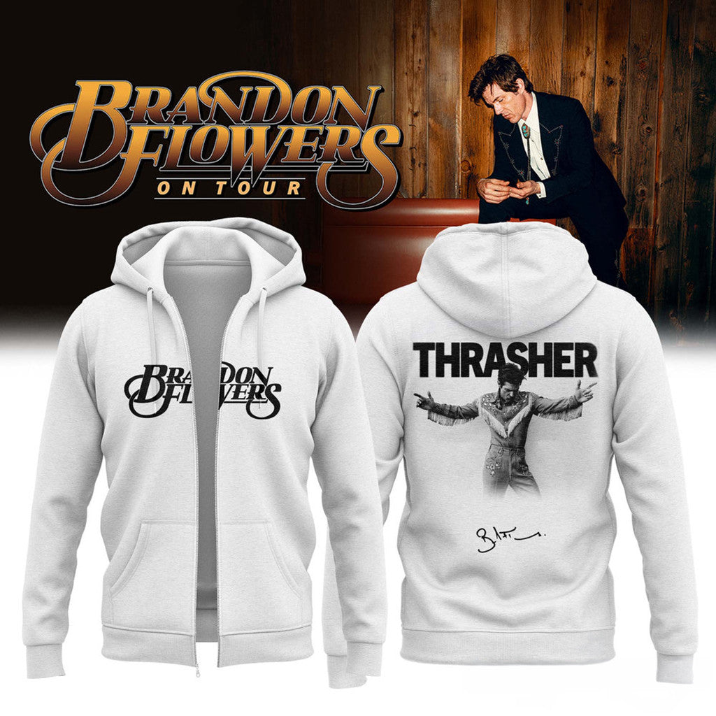 Brandon Flowers On Tour 2026 Signature Zip Hoodie Thrasher Brandon Flowers Merch Fan Gifts - Merchluma