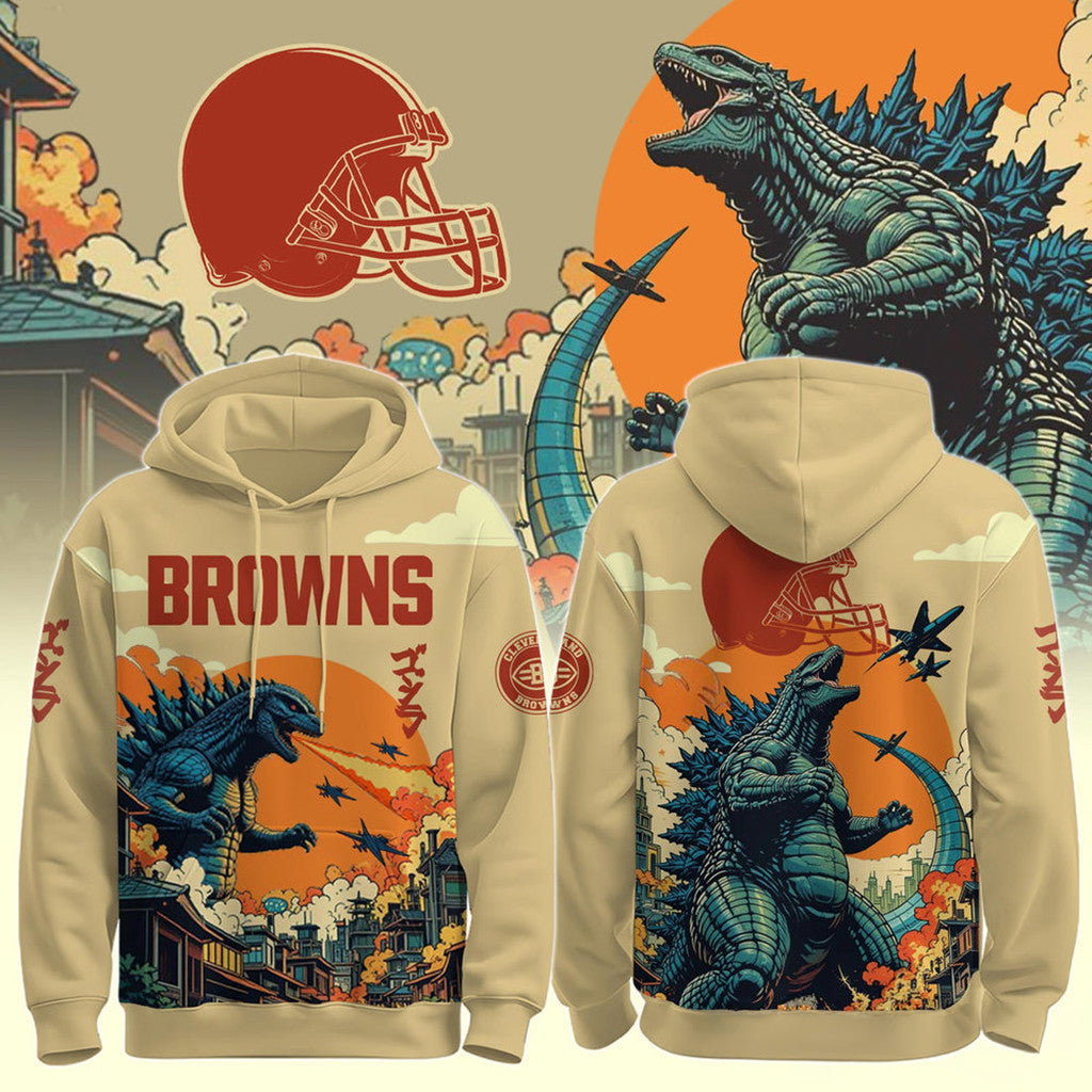 Cleveland Browns Godzilla Hoodie 2026 Cleveland Browns Merch Gift For Football Lovers - Merchluma