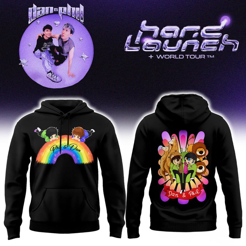 Dan And Phil Announce Hard Launch World Tour Rainbow Hoodie 2026 Dan And Phil Merch Black - Merchluma