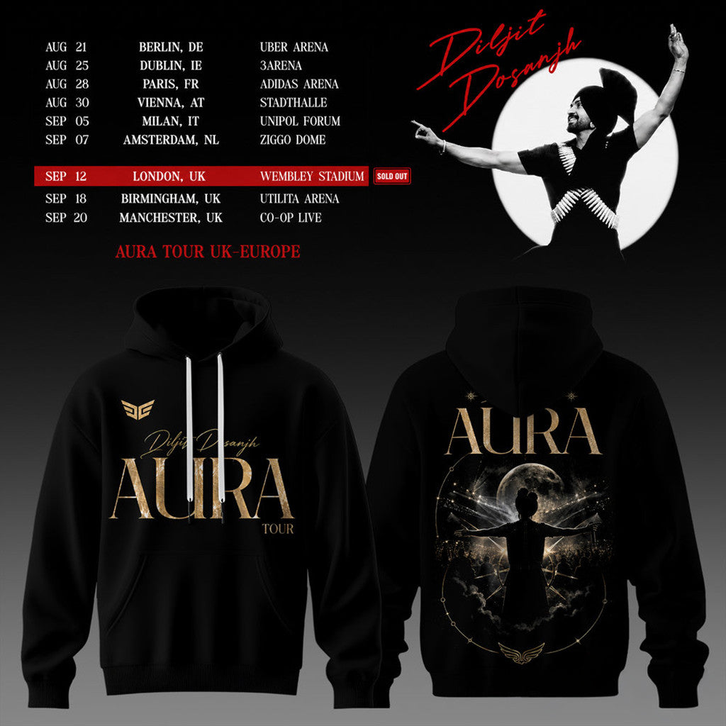 Diljit Dosanjh Aura World Tour 2026 Black Hoodie Diljit Dosanjh Merch Gift For Music Fans - Merchluma