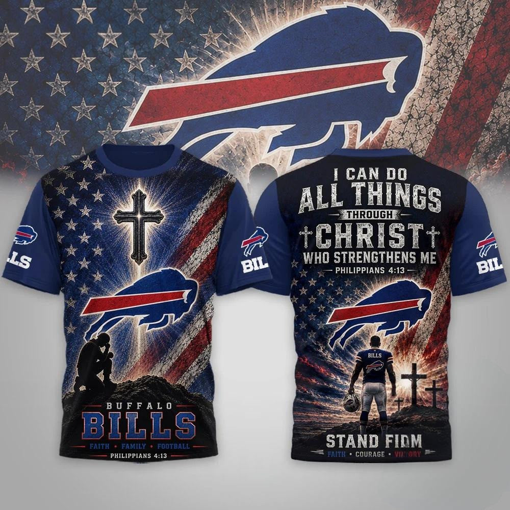 Buffalo Bills Faith Family Football T-Shirt Christian Shirt Buffalo Bills Merch Gift For Dad - Merchluma