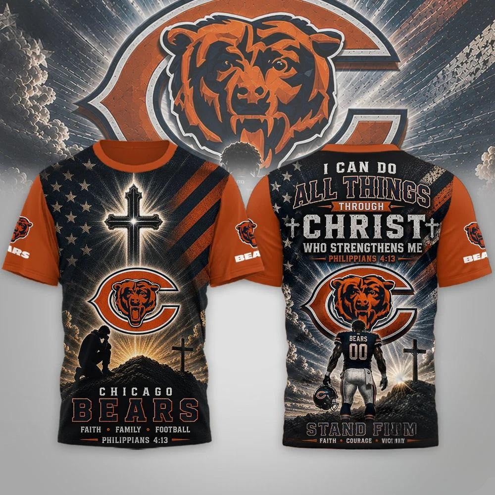 Chicago Bears Faith Family Football T-Shirt Chicago Bears Merch Christian Gift For Fans - Merchluma