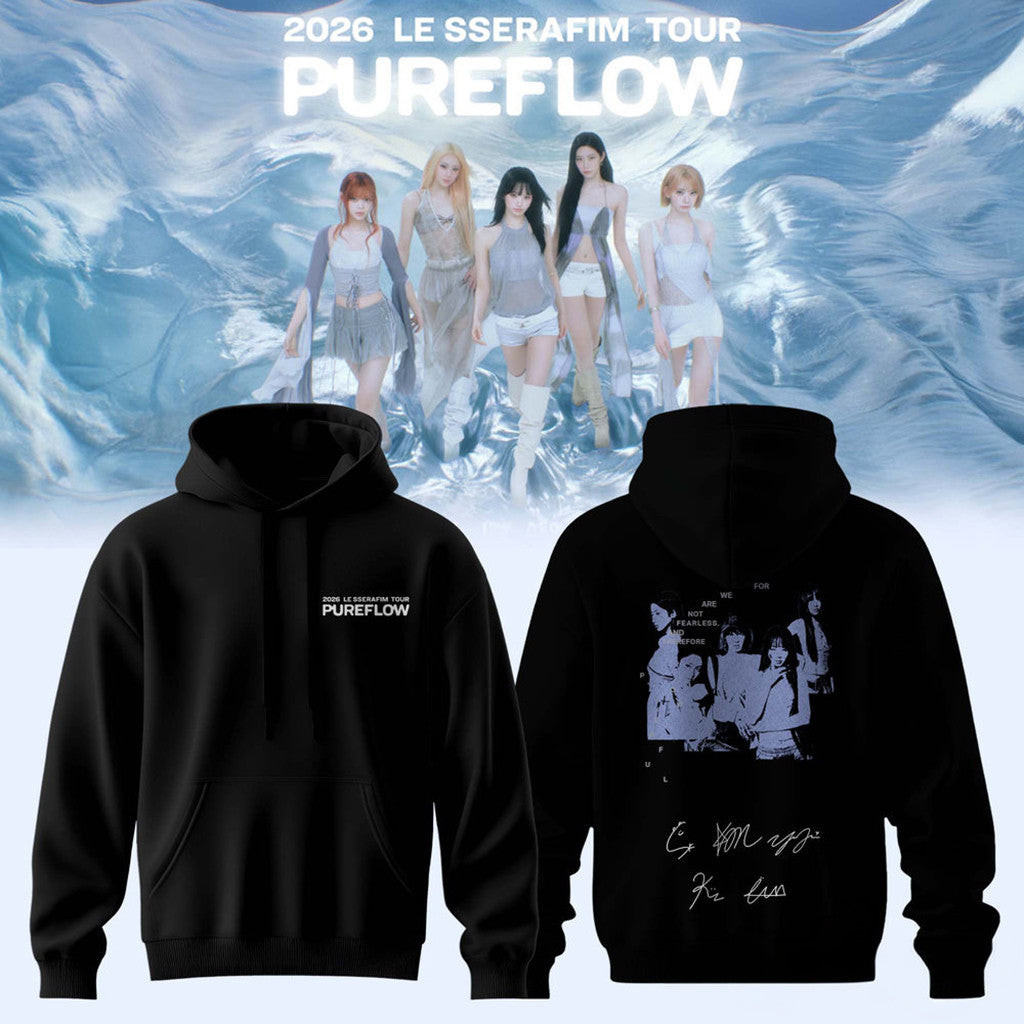 Le Sserafim Pureflow Tour 2026 Signature Hoodie Black Le Sserafim Merch Gift For Music Lover - Merchluma
