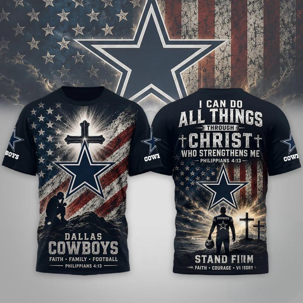 Dallas Cowboys Faith Family Football T-Shirt Dallas Cowboys Merch Christian Gifts For Him - Merchluma