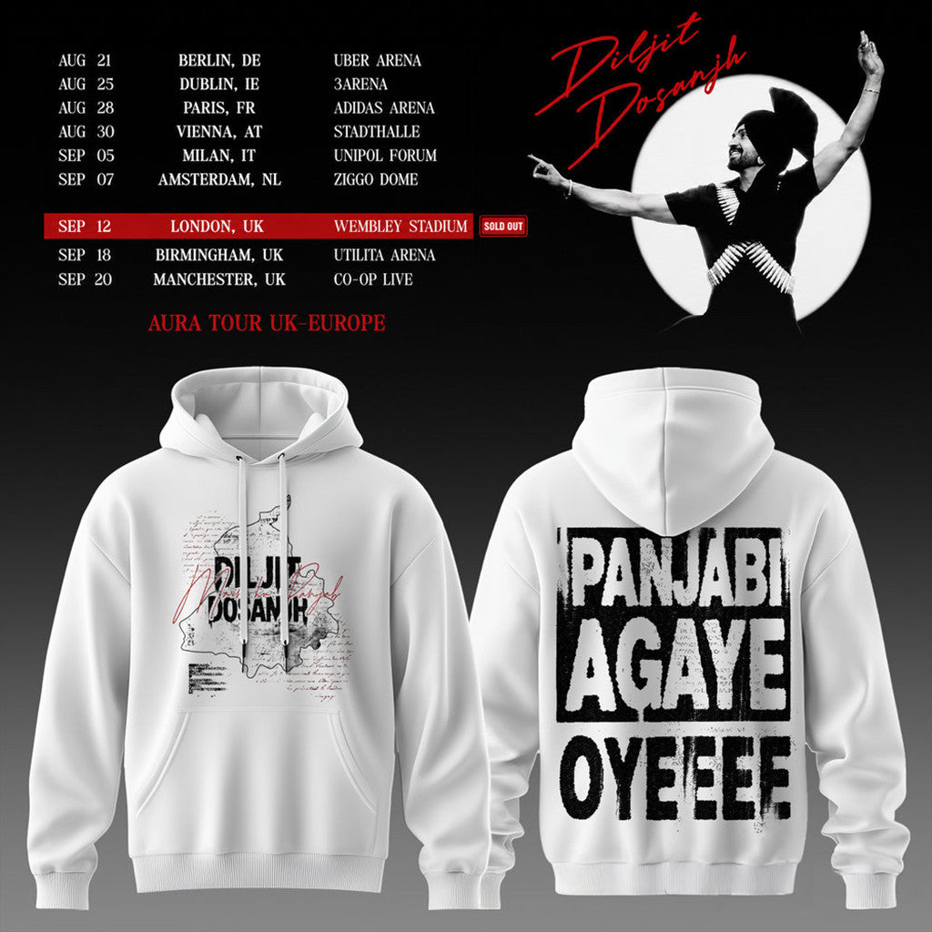 Diljit Dosanjh Aura World Tour 2026 Hoodie Panjabi Agaye Oyeeee Hoodie Diljit Dosanjh Merch - Merchluma