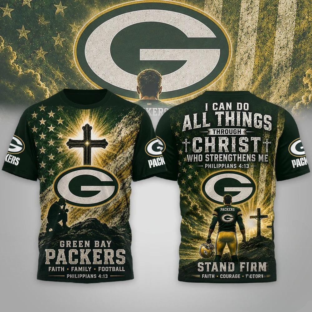 Green Bay Packers 2026 Faith Family Football T-Shirt Packers Merch Gift For Christian - Merchluma