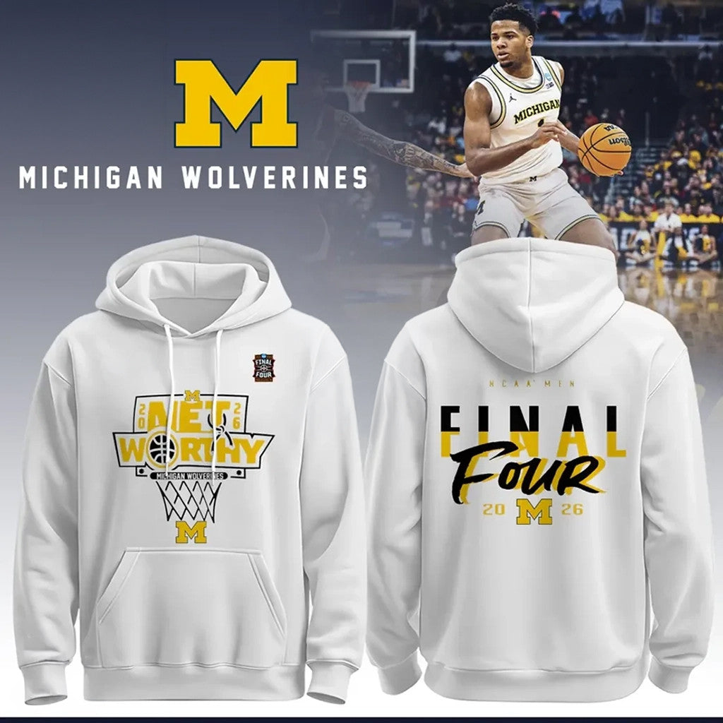 Michigan Wolverines 2026 Final Four White Hoodie Wolverines Merch Gift For Basketball Fans - Merchluma