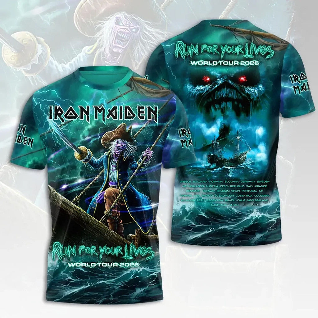 Iron Maiden Eddie Pirate 2026 World Tour T-Shirt Iron Maiden Run For Your Lives Tour Merch - Merchluma