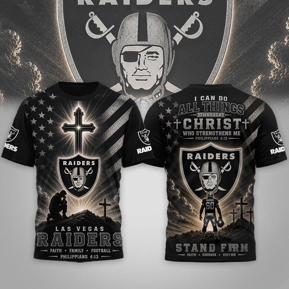 LV Raiders Faith Family Football T-Shirt Raiders Merch Christian Gifts For Football Fans - Merchluma