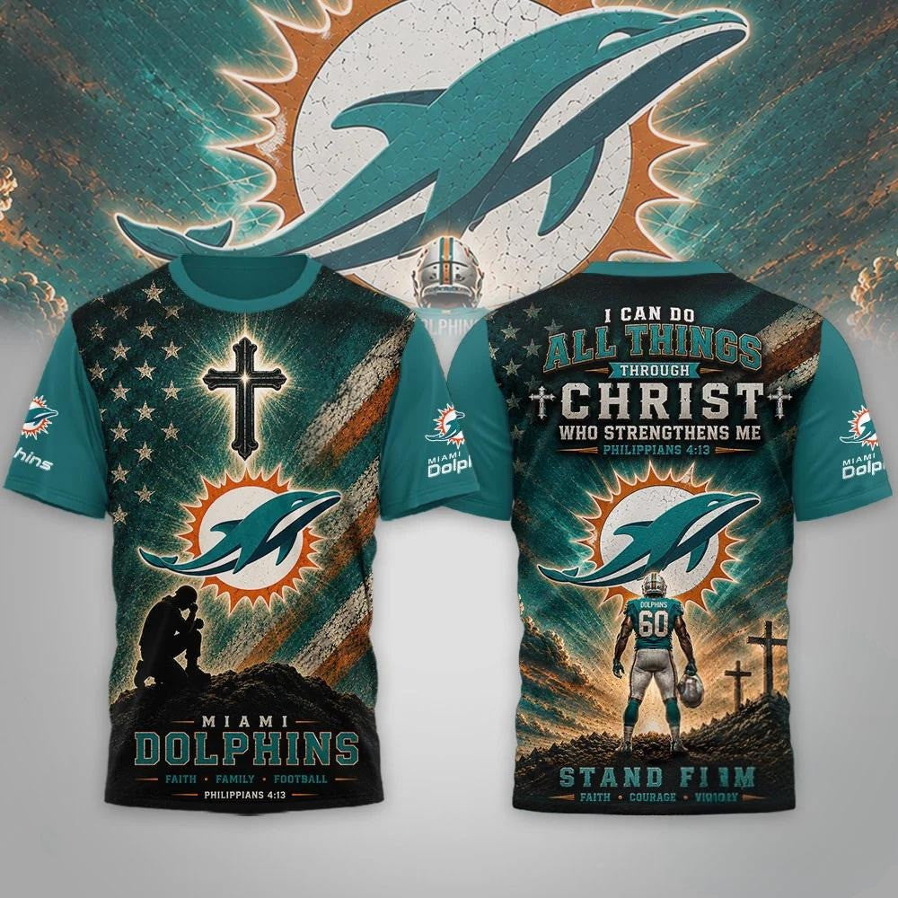 Miami Dolphins 2026 Faith Family Football Shirt Miami Dolphins Merch Christian Gift Ideas - Merchluma