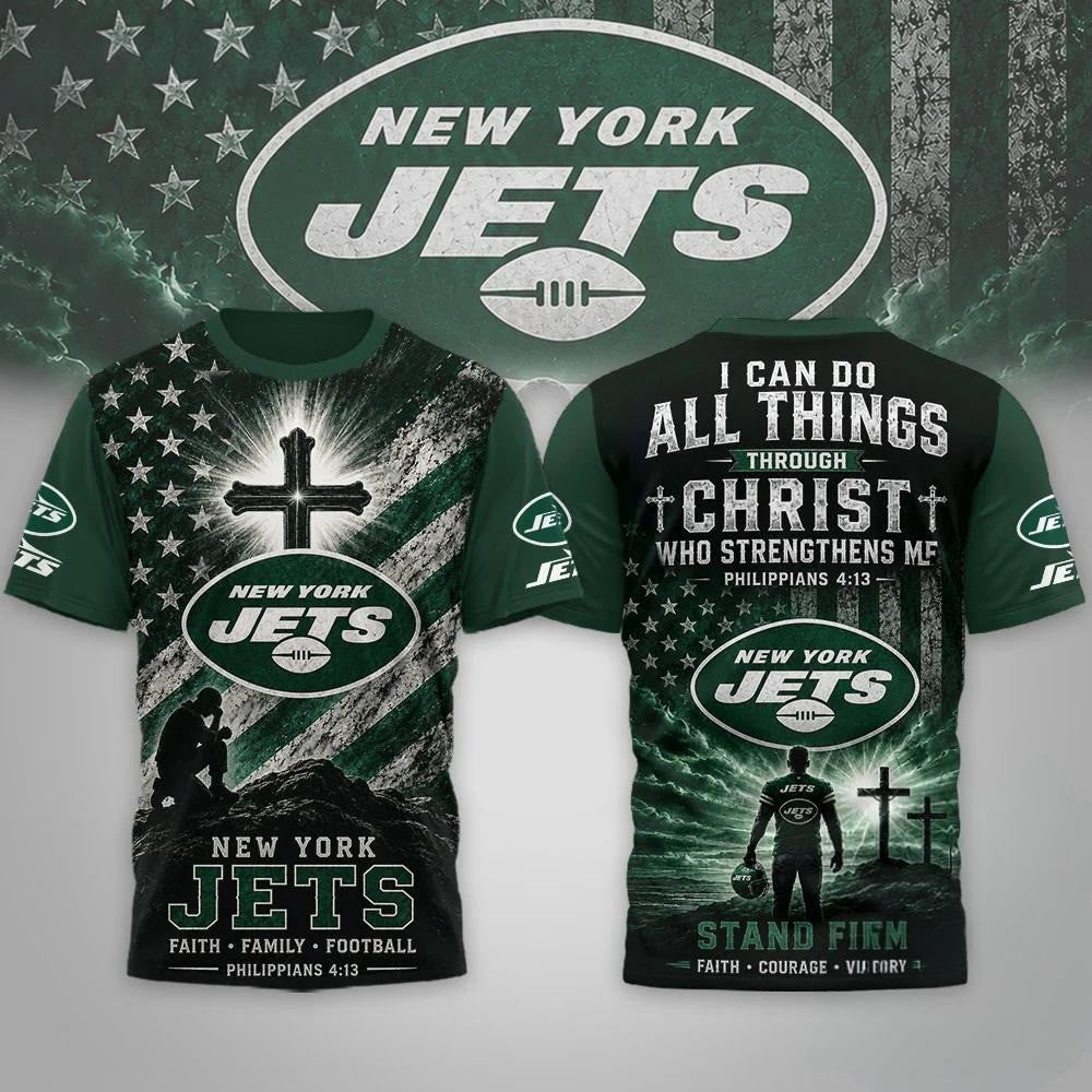New York Jets 2026 Faith Family Football T-Shirt NY Jets Merch Christian Shirt Gift For Fans - Merchluma