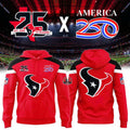 Houston Texans 25 Seasons X America 250 Red Hoodie Houston Texans Merch Football Fan Gifts - Merchluma