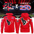 Houston Texans 25 Seasons X America 250 Red Hoodie Houston Texans Merch Patriotic Gifts - Merchluma