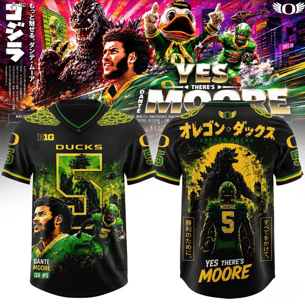Oregon Ducks X Godzilla Football Jersey Dante Moore #5 Oregon Ducks Merch Gift For Brothers - Merchluma