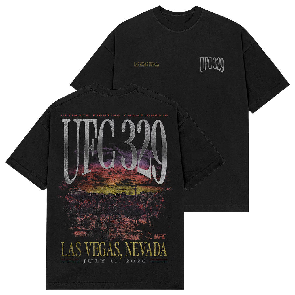 UFC Merch 2026 Black UFC 329 McGregor Vs Holloway 2 Landscape T-Shirt Gift For Dudes - Merchluma
