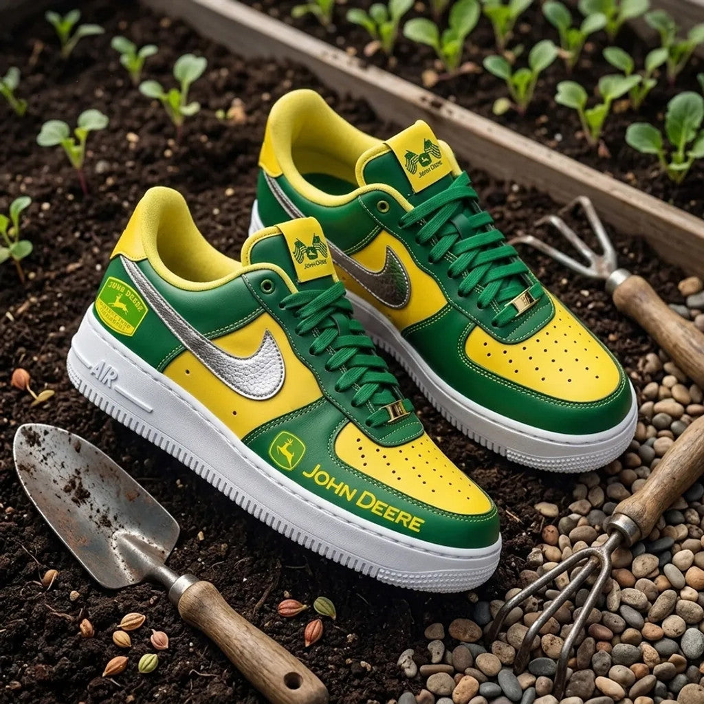 John Deere Yellow And Green Shoes Sneakers John Deere Merch Birthday Gift For Stepdad - Merchluma