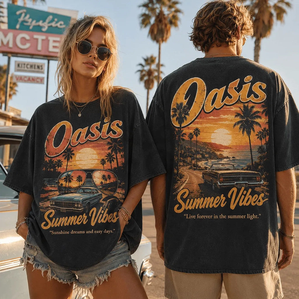 Oasis Summer Vibes Distressed T-Shirt 2026 Oasis Merch Best Gift For Rock Band Fans - Merchluma