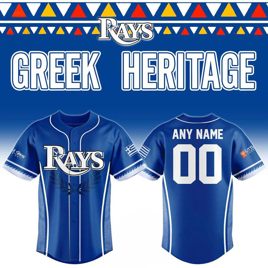 Custom Tampa Bay Rays x Greek Heritage Night 2026 Baseball Jersey TB Rays Merch Gifts For Fan - Merchluma