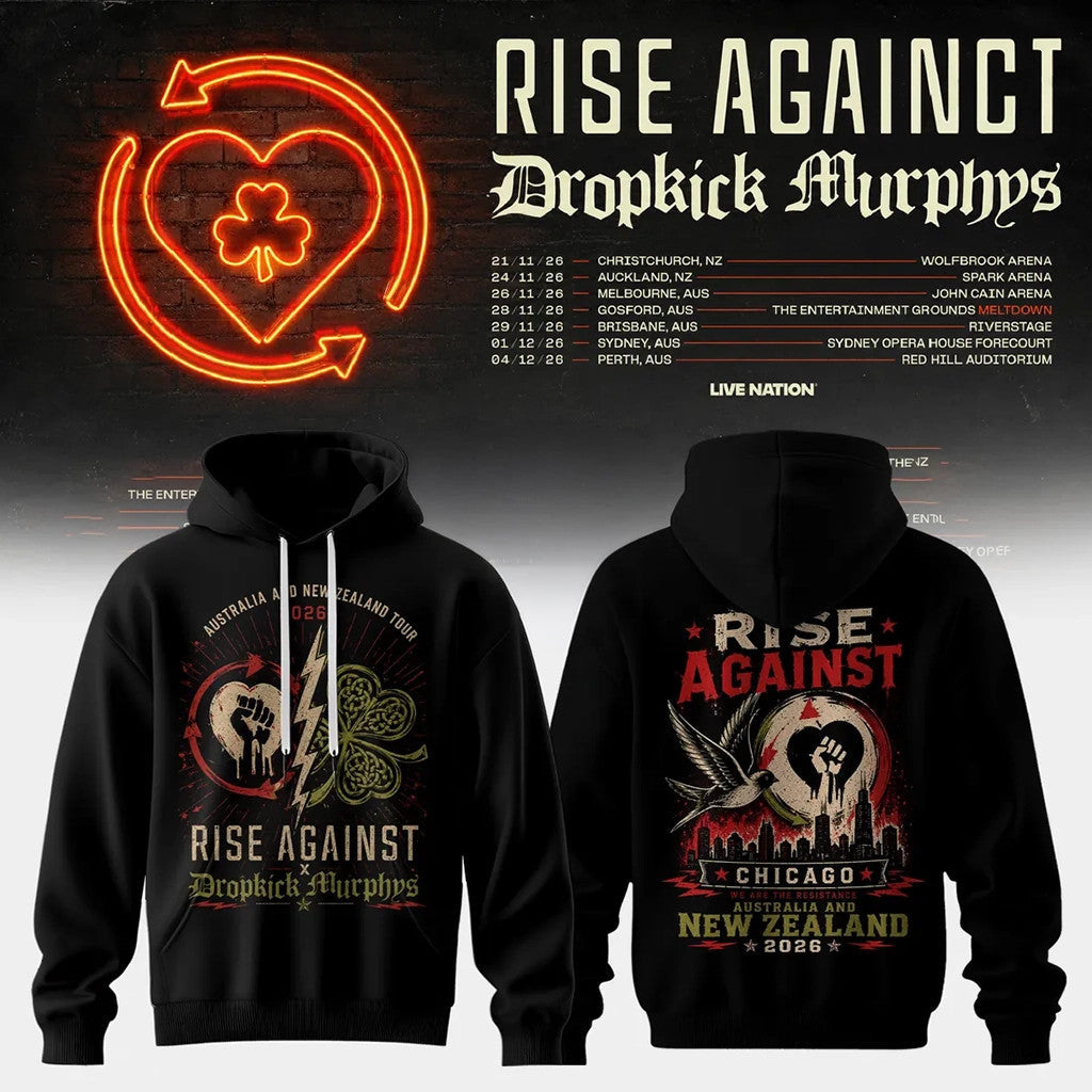 Rise Against x Dropkick Murphys 2026 Tour Black Hoodie Rise Against Merch Gift For Fans - Merchluma
