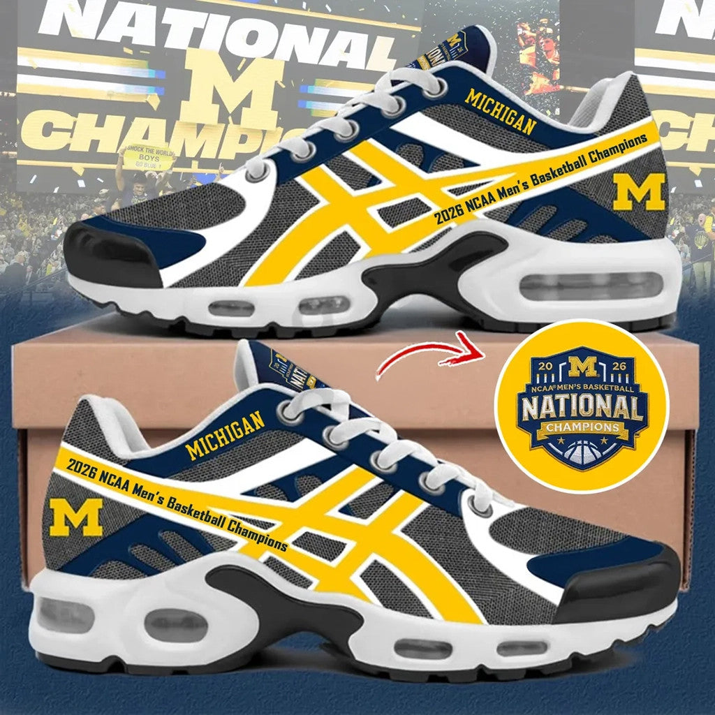 University of Michigan 2026 Basketball Champions Sneakers Michigan Wolverines Merch Fan Gear - Merchluma