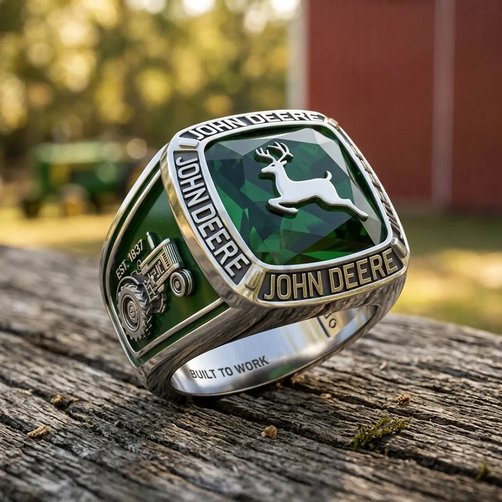 John Deere Est 1837 Tractor Silver Ring Built To Work John Deere Merch Dad Gifts - Merchluma