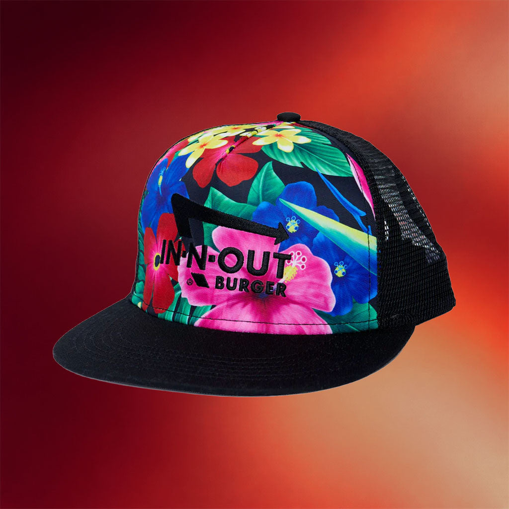 In N Out Merch 2026 Hibiscus Trucker Snapback Hat In N Out Burger Merch Gift For Friends - Merchluma