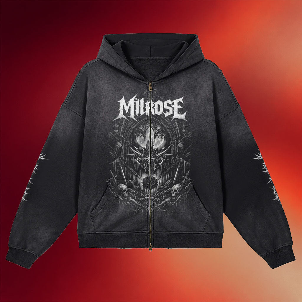 Milrose Merch 2026 Cathedral Of Bones Zip Hoodie Music Related Gifts For Guys - Merchluma