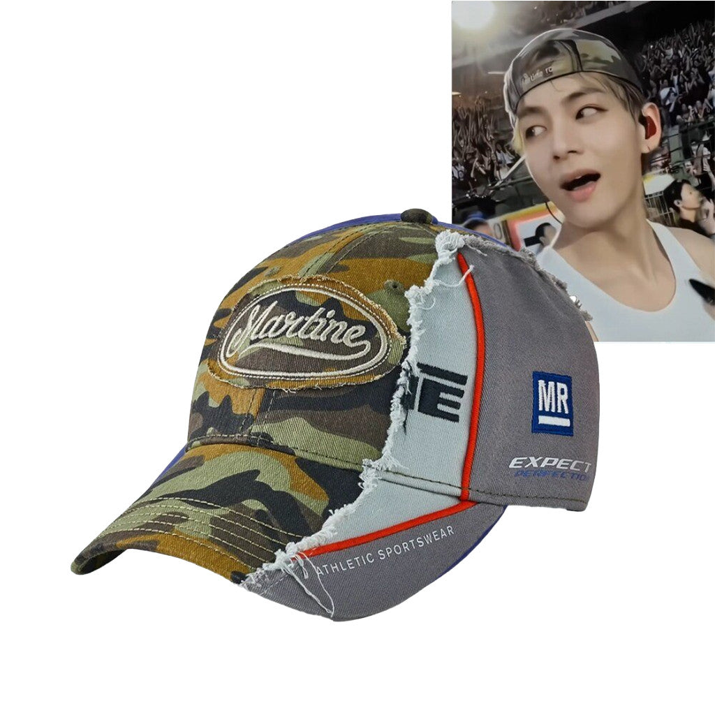 BTS Taehyung Martine Rose Camo Distressed Racing Hat BTS World Tour Merch Arirang 2026