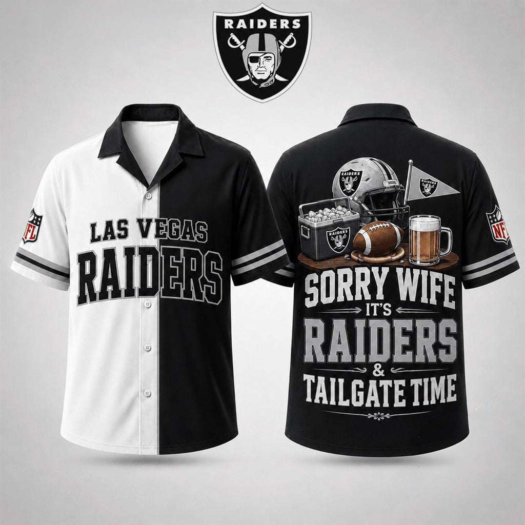 LV Raiders Merch Sorry Wife It's Raiders And Tailgate Time Hawaiian Shirt Funny Football Gift