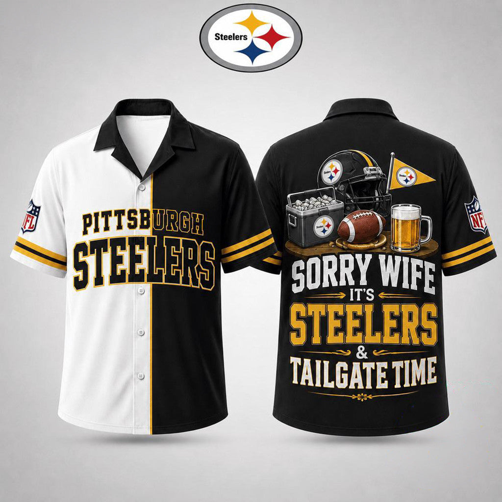 Pittsburgh Steelers Merch Sorry Wife It's Steelers And Tailgate Time Hawaiian Shirt Funny Gifts