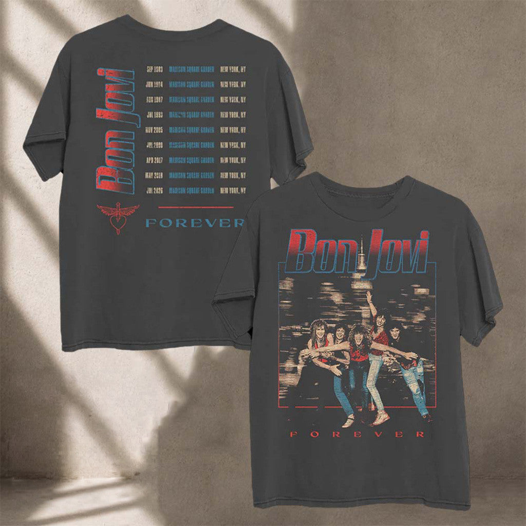 Bon Jovi New York Retro Photo Graphic Black T-Shirt Vintage Bon Jovi Merch Rock Fan Gifts