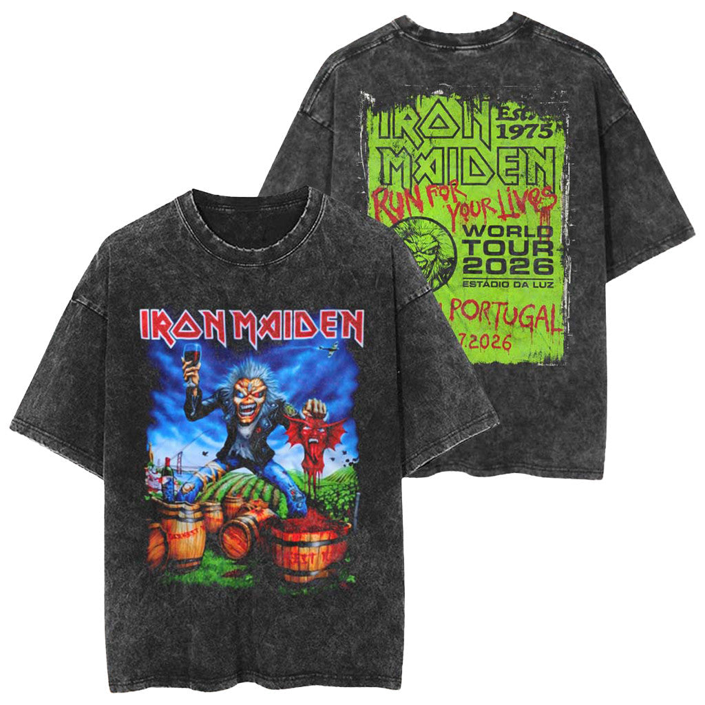 Iron Maiden Lisbon Portugal 2026 Tour T-Shirt Eddie The Winemaker Wash Shirt Iron Maiden Merch
