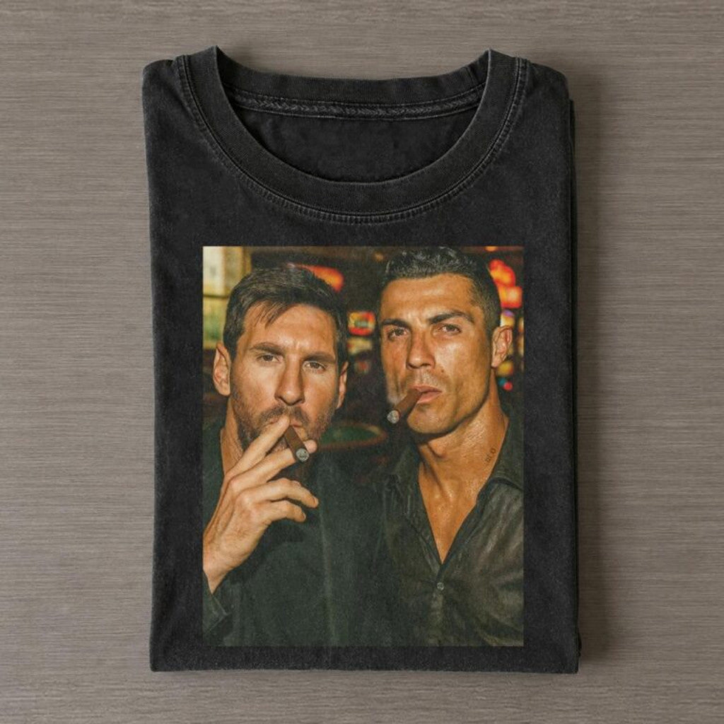 Vintage Messi And Ronaldo Cigar Selfie Two GOATs T-Shirt FIFA WC 2026 Merch Gift For Fans