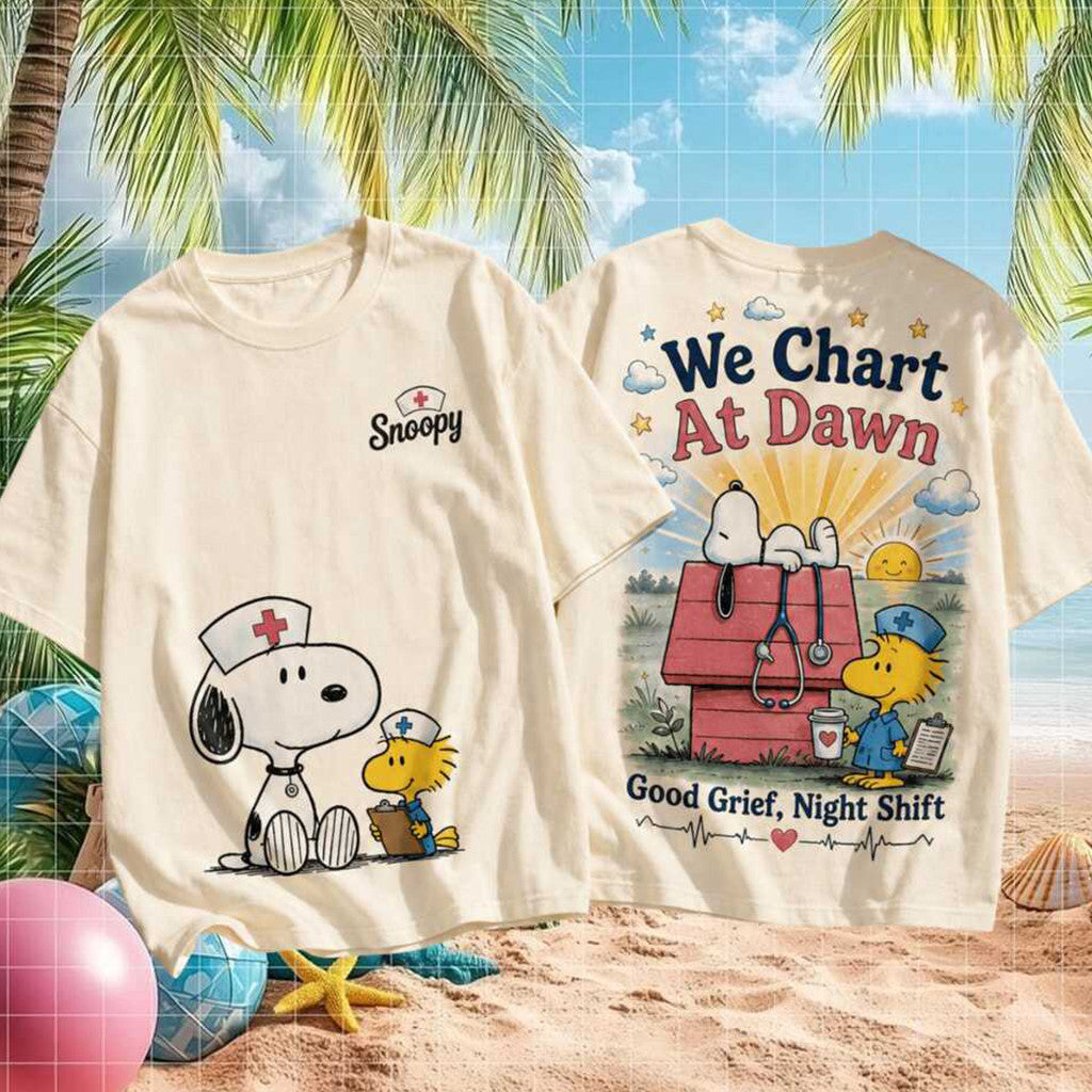 Retro Snoopy Nurse We Chart At Dawn Good Grief Night Shift Crew Shirt Present For Nurse