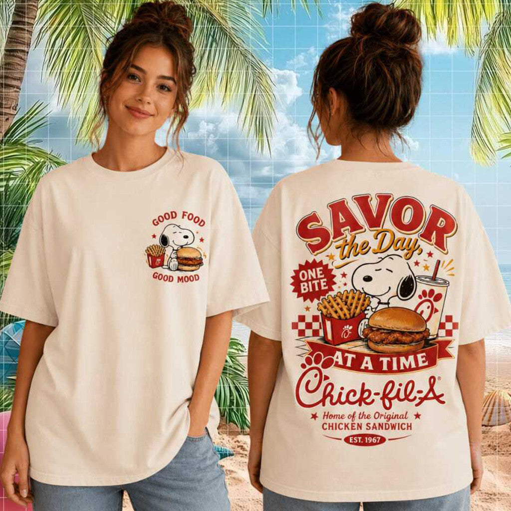 Snoopy Chick Fil A Savor The Day Vintage Cartoon Fast Food Shirt Snoopy Clothes Best Foodie Gifts