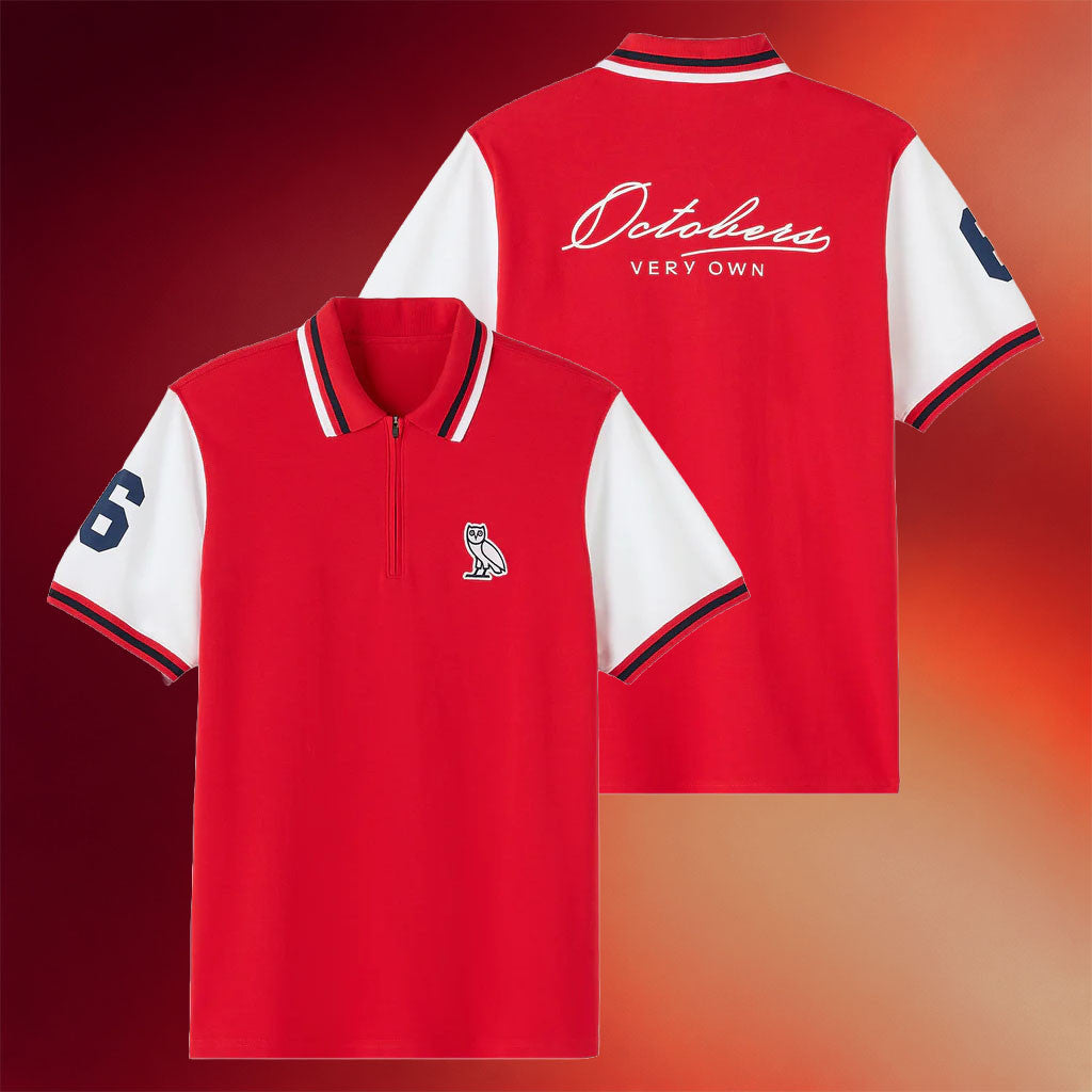 October's Very Own Merch 2026 OVO Quarter Zip Polo Shirt Red Birthday Gift For Husband - Merchluma