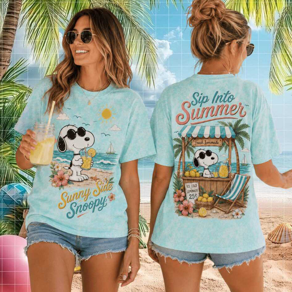 Snoopy Sip Into Summer Sunny Side Beach Lemonade Shirt Snoopy Merch Gift For Summer