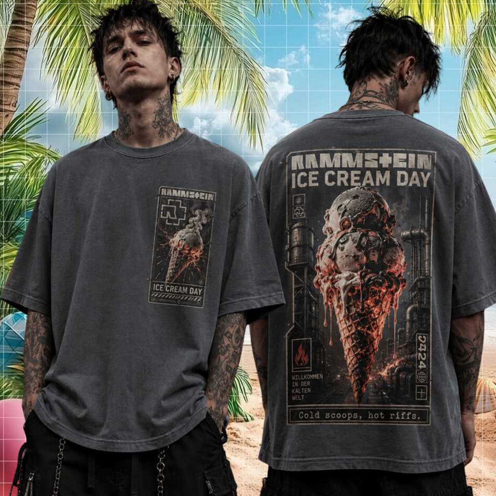 Rammstein Ice Cream Day Cold Scoops Hot Riffs Retro T-Shirt Rammstein Merch 2026